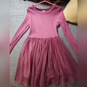 Cotton On Girls' Long-Sleeve Tulle Dress in Mauve Pink